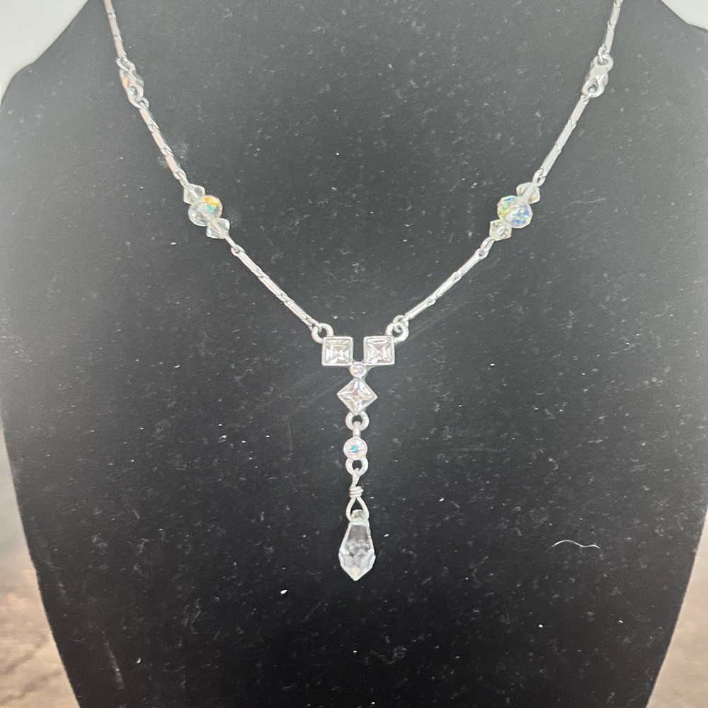 Givenchy Silver Crystal Y-Drop Necklace - Clear